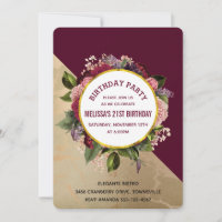 Marbre d'or Motif et Floral Bourgogne Anniversaire