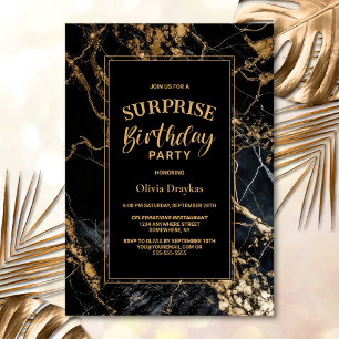 Invitation Marbre d'or noir N'importe quel âge Surprise fête