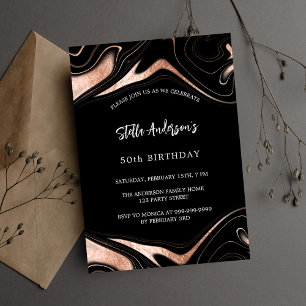 Invitation Marbre d'or noir rose anniversaire moderne