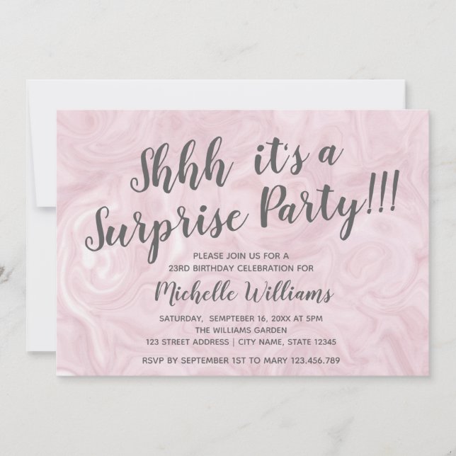 Invitation Marbre d'or Rose fille| Anniversaire de la fête su (Devant)