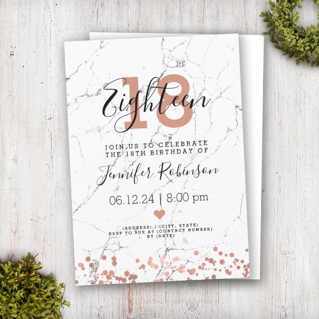 Invitation Marbre d'or Rose moderne 18e anniversaire (Créateur téléchargé)