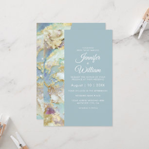 Invitation Marbre doré bleu moderne Elégant Mariage chic