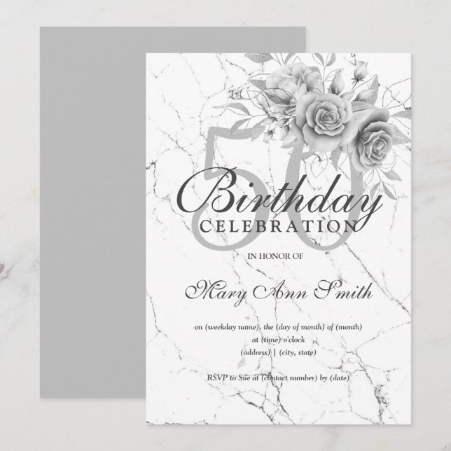 Invitation Marbre du 50e anniversaire de la fête d'argent Flo (Devant / Derrière)