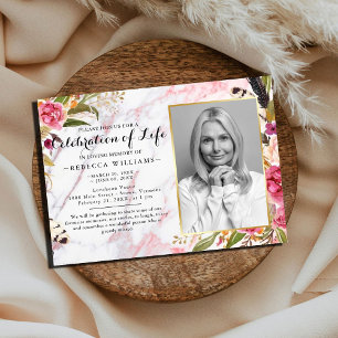 Invitation Marbre élégant Rosy Blush Célébration de la vie