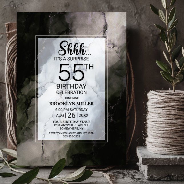 Invitation Marbre élégant Surprise 55e anniversaire fête (Créateur téléchargé)