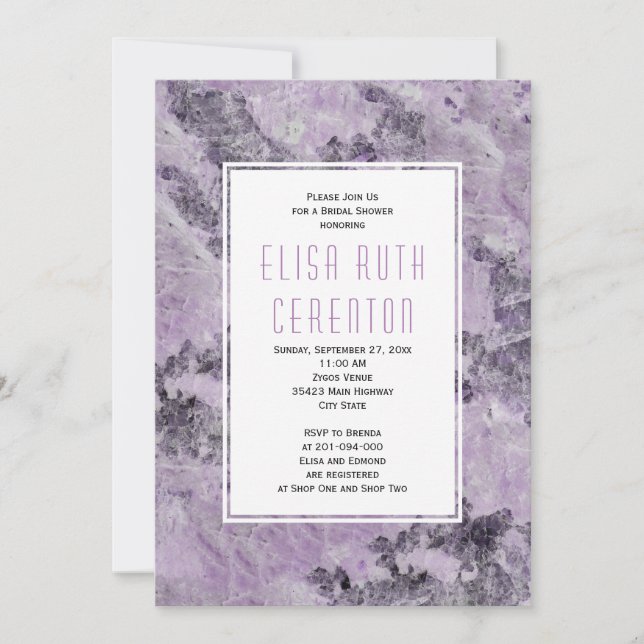 Invitation Marbre en améthyste violet mariage douche nuptiale (Devant)