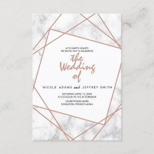 Invitation Marbre et Faux Rose Gold Mariage géométrique Invit