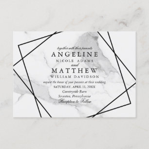 Invitation Marbre et Noir & Blanc Géométrique Mariage Invitat