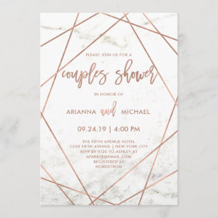 Invitation Marbre et or Rose Couples géométriques Douche