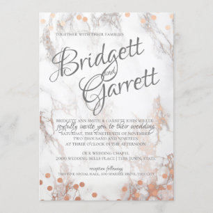Invitation Marbre et Rose or  Mariage