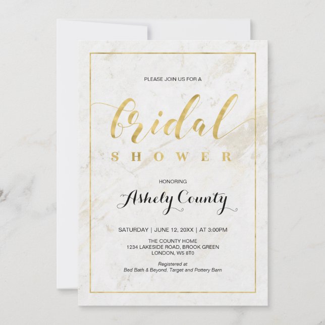 Invitation Marbre | Fête des mariées de typographie moderne s (Devant)