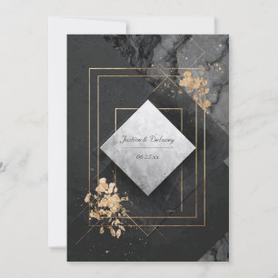Invitation Marbre géométrique noir et or Mariage