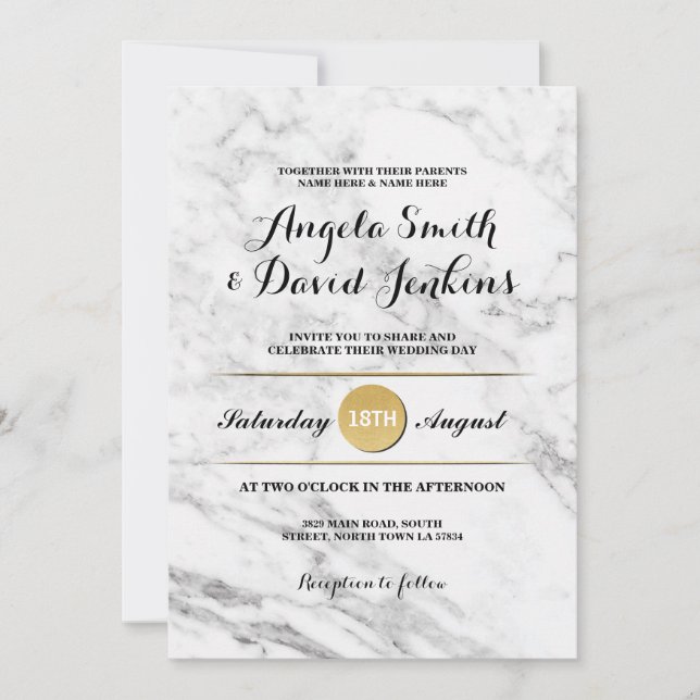 Invitation Marbre Gold Elegant Wedding Art Déco 1920 Invitati (Devant)