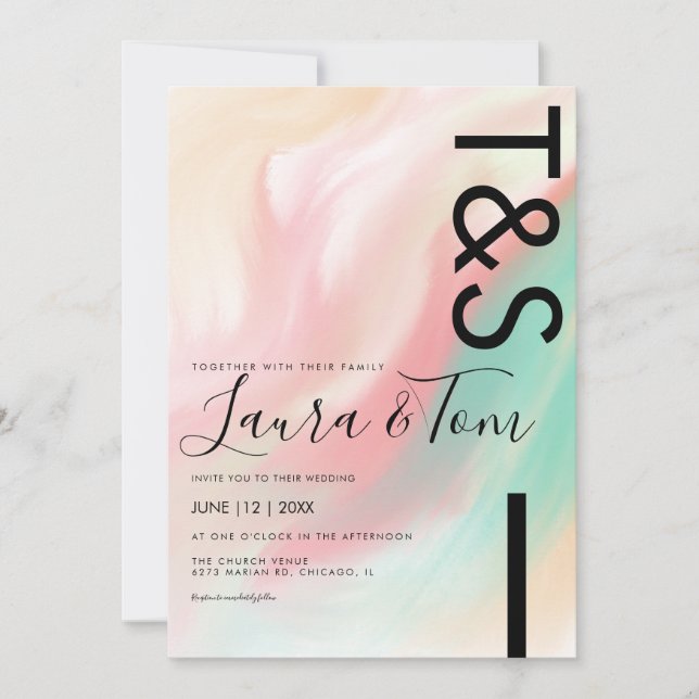 Invitation Marbre Gras Rose Turquoise Peach Typographie Maria (Devant)