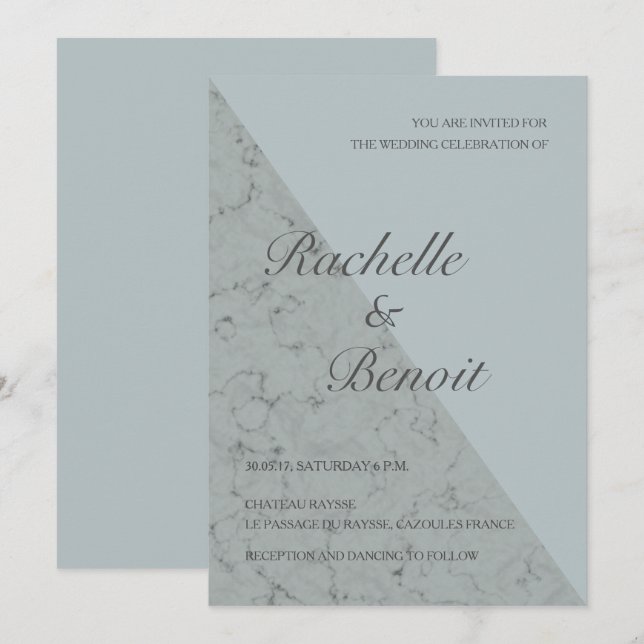 Invitation Marbre gris épicé élégant mariage moderne (Devant / Derrière)