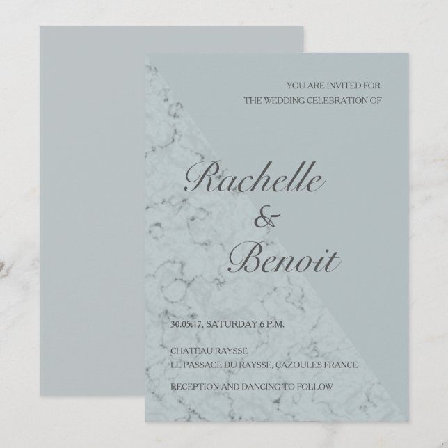 Invitation Marbre gris épicé élégant mariage moderne (Devant / Derrière)