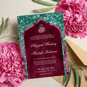 Invitation Marbre magenta Turquoise Parties scintillant Arche