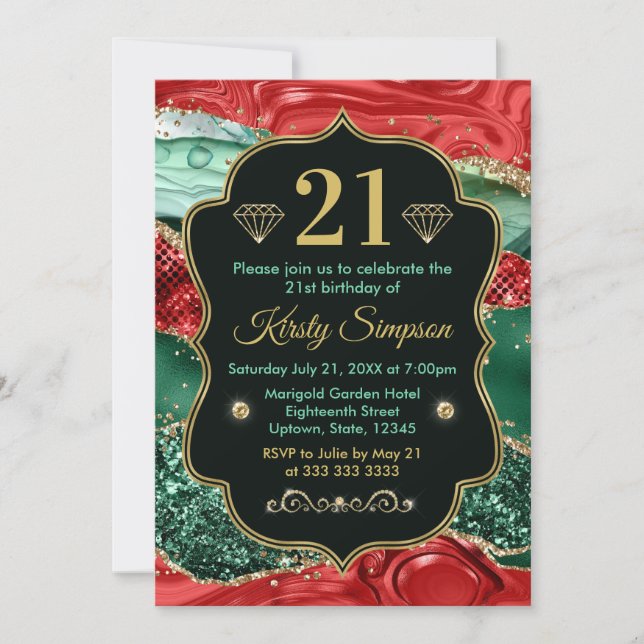 Invitation Marbre Noël Agate & Gold Parties scintillant Anniv (Devant)