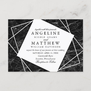 Invitation Marbre noir avec l'invitation géométrique blanc de