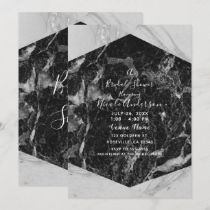 Invitation Marbre noir blanc et argent Fête des mariées moder