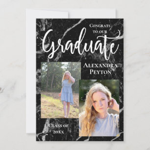 Invitation Marbre noir blanc Script photo Graduation