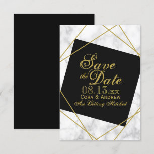 Invitation Marbre noir et Faux or Enregistrer le Mariage de d