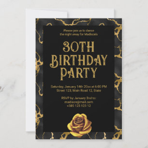 Invitation Marbre Noir Et Or Motif Anniversaire