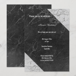 INVITATION MARBRE NOIR GRAY SPLIT TOUTE OCCASION ANNIVERSAIRE
