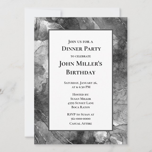 Invitation Marbre noir moderne Invitat Dîner fête d'anniversa (Devant)