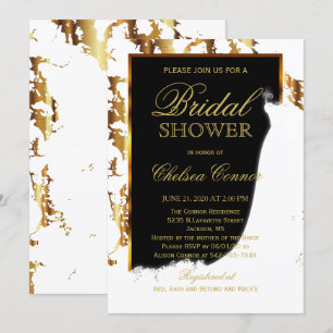 Invitation Marbre or, Fête des mariées noire et blanche