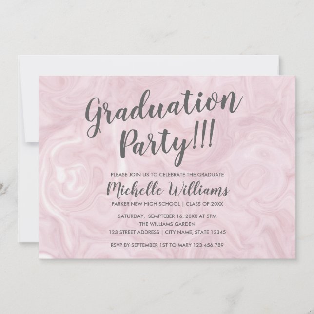 Invitation Marbre or Rose | Diplôme féminin (Devant)