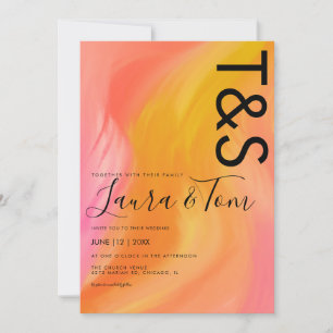 Invitation Marbre Orange rose Typographie Mariage Abstrait