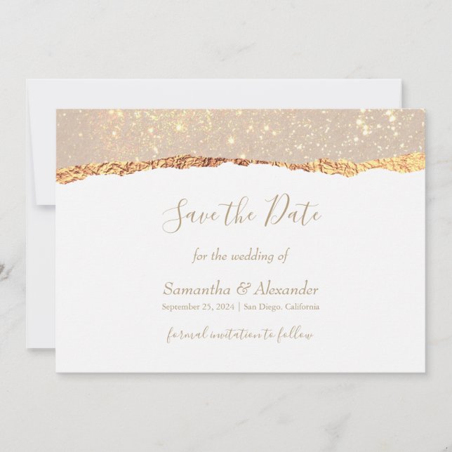 Invitation Marbre Parties scintillant or blanc Enregistrer la (Devant)