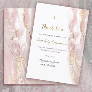 Invitation marbre rose fluide Première communion merci