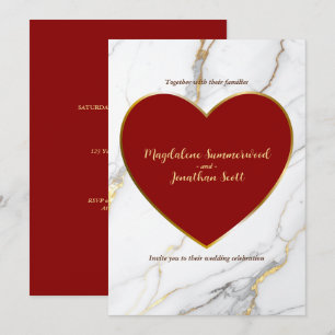 Invitation Marbre rouge moderne et Mariage d'accents or