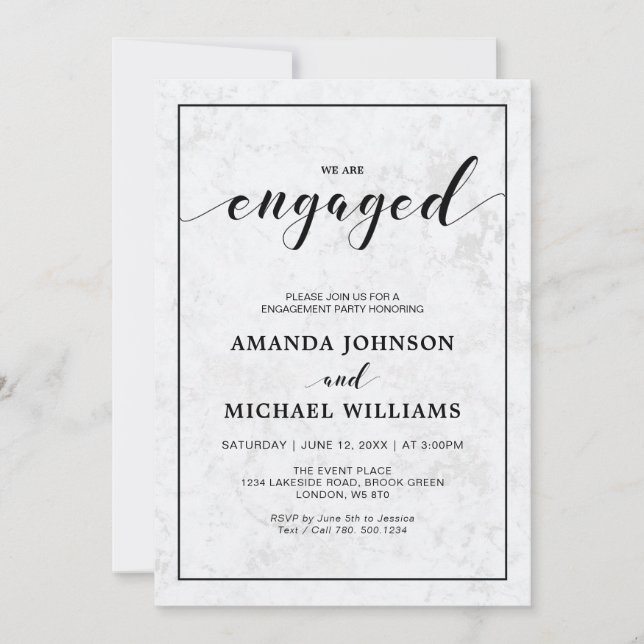 Invitation Marbre | Simple partie d'engagement en typographie (Devant)