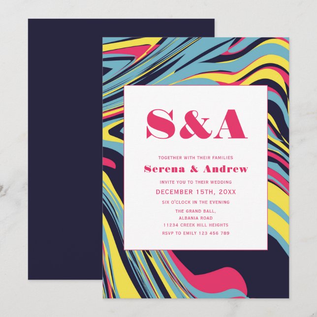Invitation Marbre super en marbre clair coloré Mariage modern (Devant / Derrière)