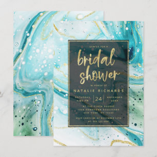 Invitation Marbre Turquoise avec Fête des mariées d'or