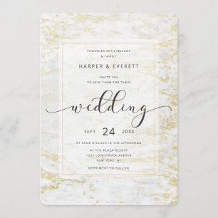 Invitation Marbres modernes en blanc classique avec Mariage o