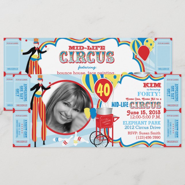 Invitation Marche Carnival Circus Stilt Anniversaire (Devant / Derrière)
