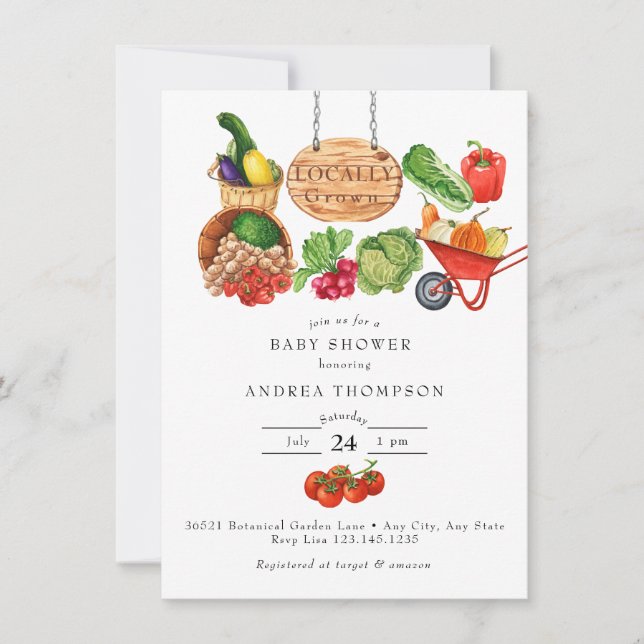 Invitation Marché des agriculteurs | Baby shower de jardin (Devant)