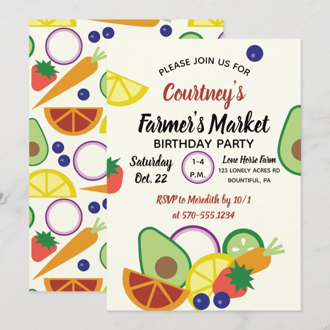 Invitation Marché des fermiers Fruits de fête d'anniversaire  (Devant / Derrière)