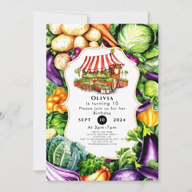 Invitation Marché des Légumes simples Farmers Anniversaire (Devant)