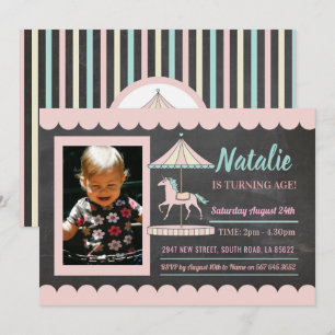 Invitation Marche photo rose pour l'anniversaire du carousel