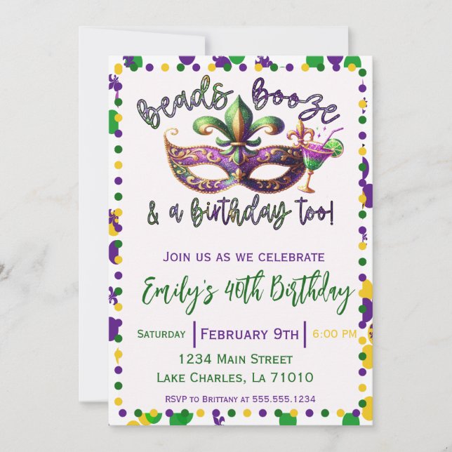 Invitation Mardi Gras Anniversaire Thématique (Devant)