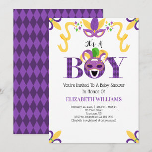 Invitation Mardi Gras Baby shower C'est un garçon