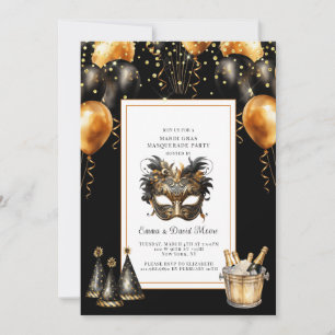 Invitation Mardi Gras Black Gold Parties scintillant