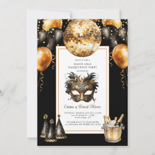 Invitation Mardi Gras Black Gold Parties scintillant