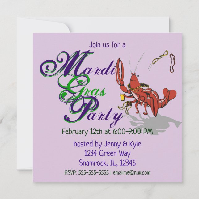 Invitation Mardi Gras Crawdad (Devant)