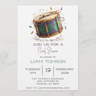 Invitation Mardi Gras Festive Drum Brial Shower